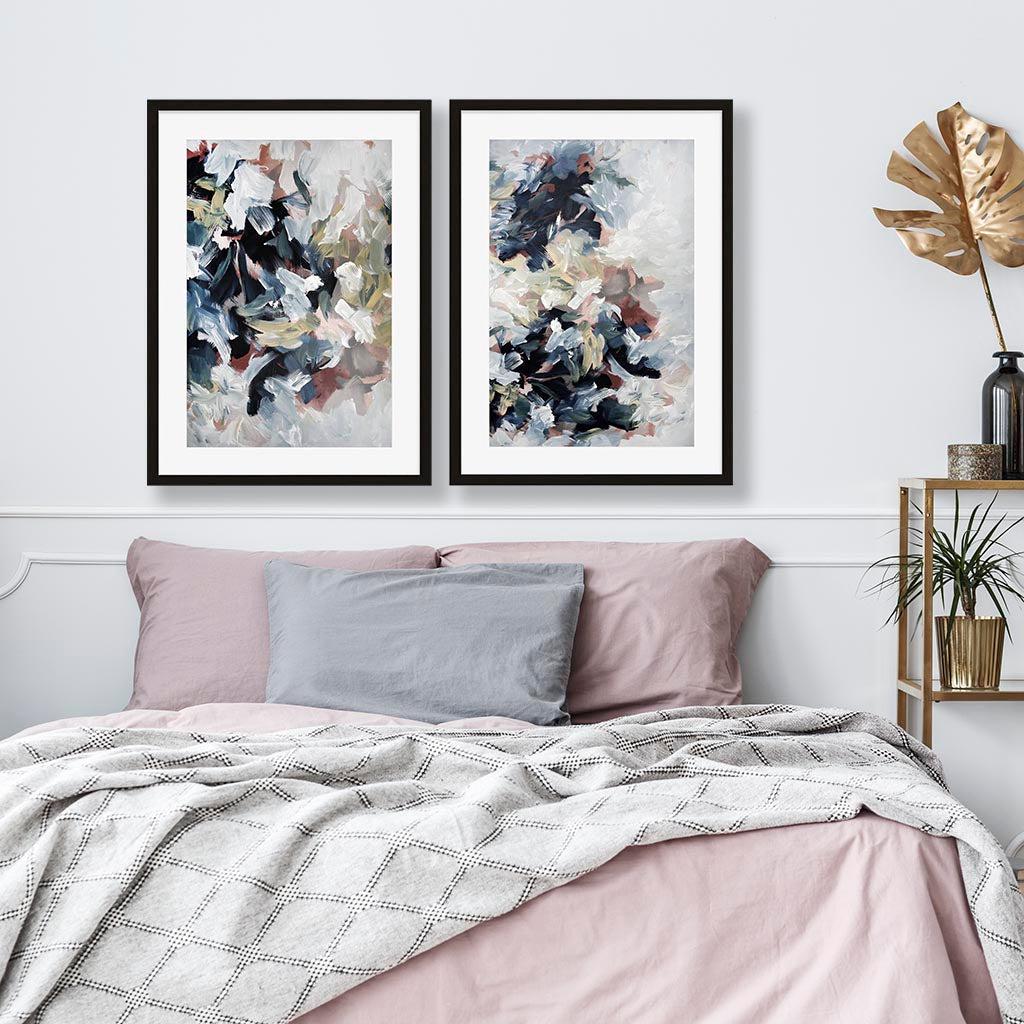 Abstract Blush River Tones Set Of 2 Prints Black Frame Wall Art Print Set Of 2 - Abstract House