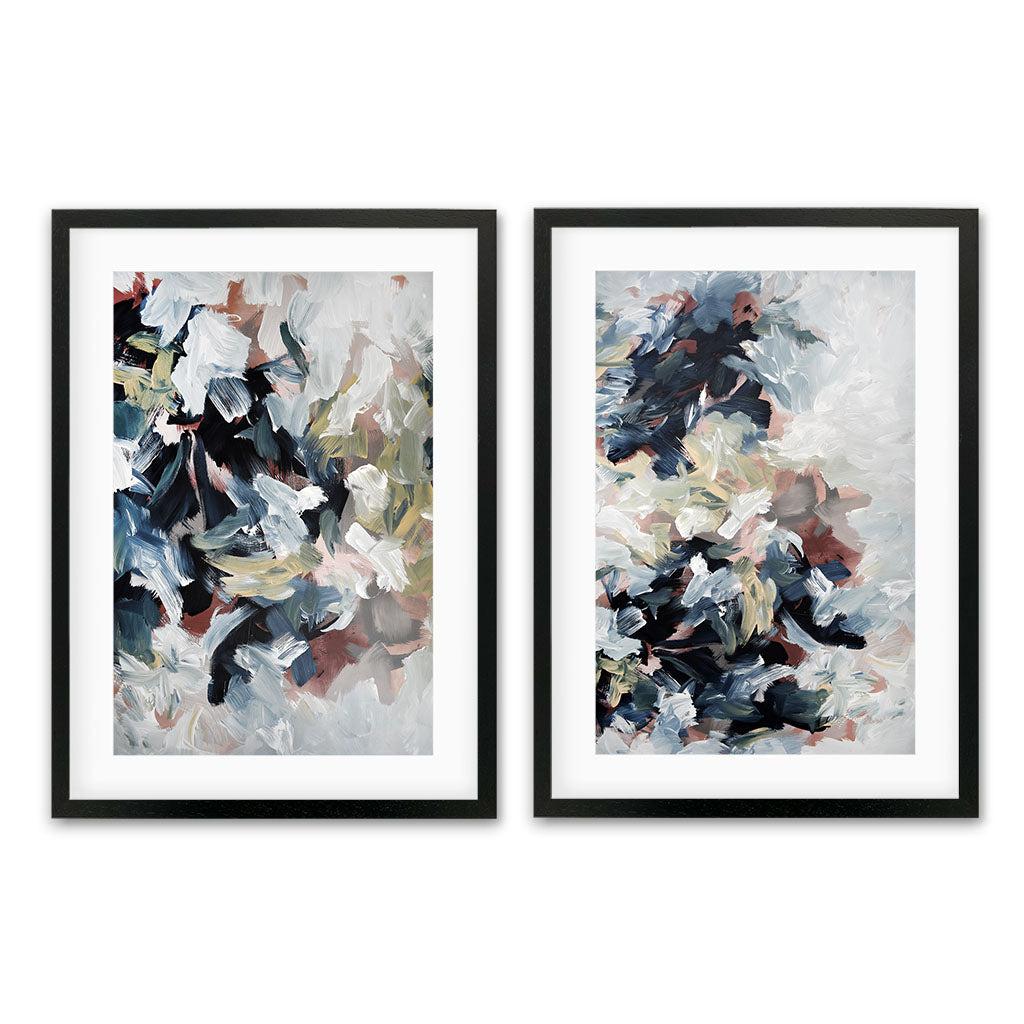 Abstract Blush River Tones Set Of 2 Prints Black Frame Wall Art Print Set Of 2 - Abstract House