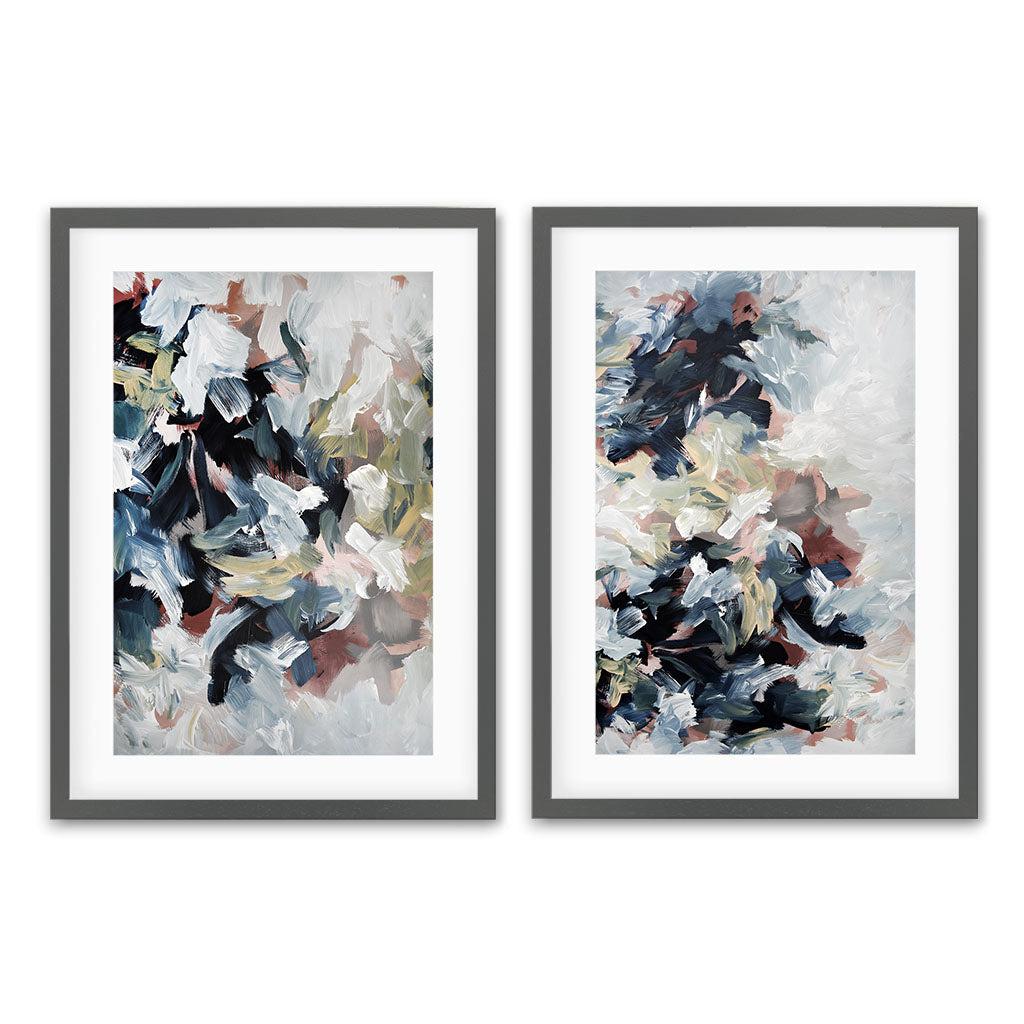 Abstract Blush River Tones Set Of 2 Prints Grey Frame Wall Art Print Set Of 2 - Abstract House