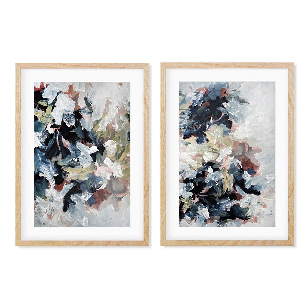Abstract Blush River Tones Set Of 2 Prints Oak Frame Wall Art Print Set Of 2 - Abstract House