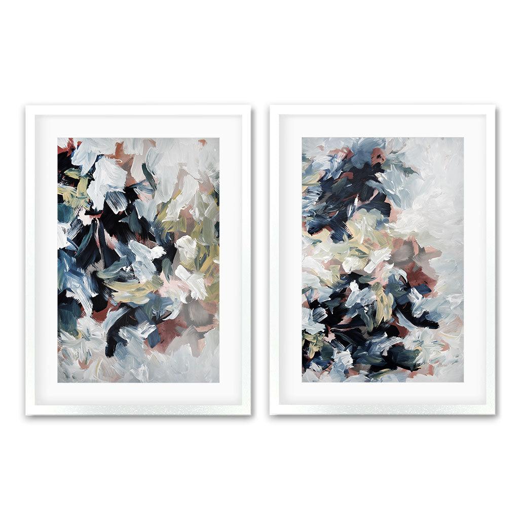 Abstract Blush River Tones Set Of 2 Prints White Frame Wall Art Print Set Of 2 - Abstract House