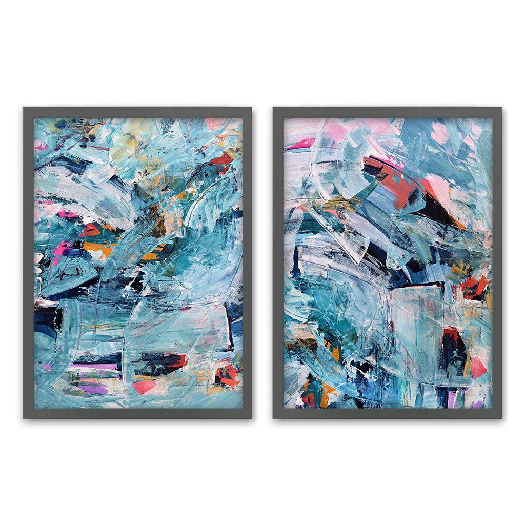 Abstract Colour Burst - Print Set of 2 Grey Frame Wall Art Print Set Of 2 - Abstract House