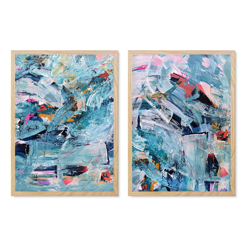 Abstract Colour Burst - Print Set of 2 Oak Frame Wall Art Print Set Of 2 - Abstract House