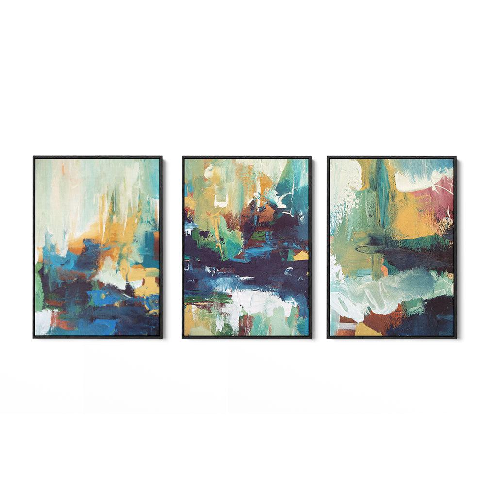Abstract Colour Trio Canvas Set Of 3 Black Canvas Set Of 3 - Abstract House