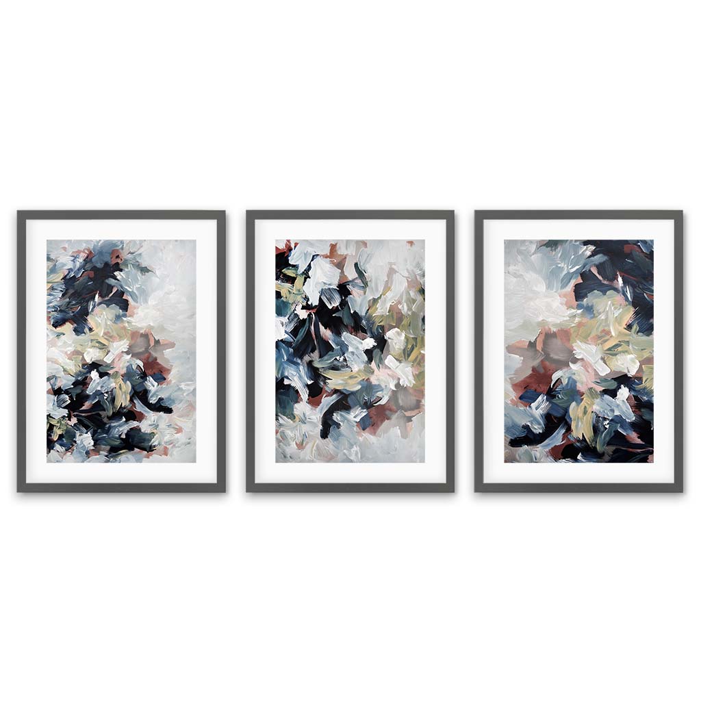 Abstract Dunes - Print Set Of 3 Grey Frame Wall Art Print Set Of 3 - Abstract House