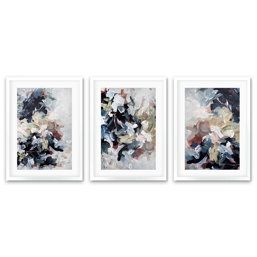 Abstract Dunes - Print Set Of 3 White Frame Wall Art Print Set Of 3 - Abstract House
