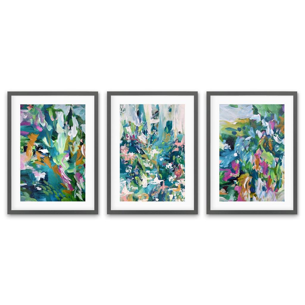 Abstract Eden - Print Set Of 3 Grey Frame Wall Art Print Set Of 3 - Abstract House