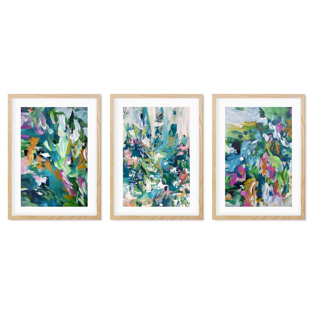 Abstract Eden - Print Set Of 3 Oak Frame Wall Art Print Set Of 3 - Abstract House
