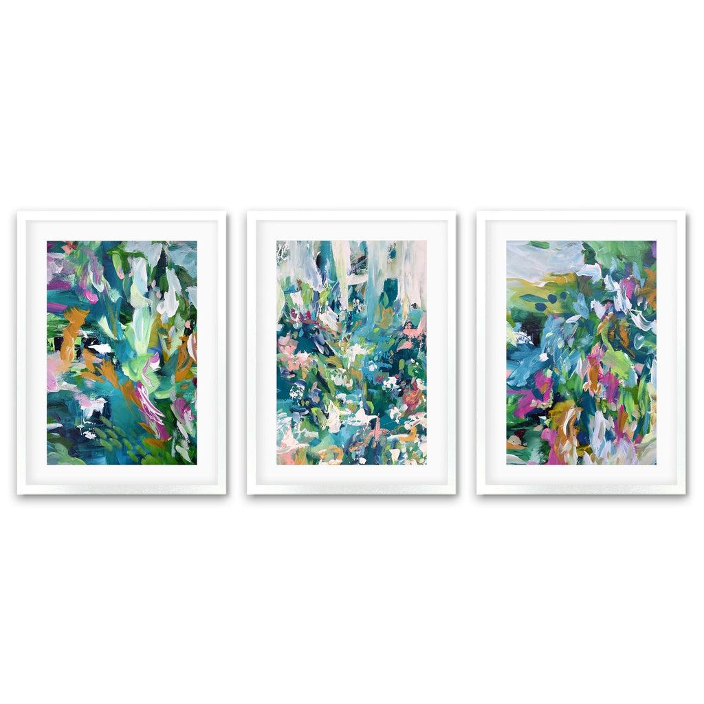 Abstract Eden - Print Set Of 3 White Frame Wall Art Print Set Of 3 - Abstract House