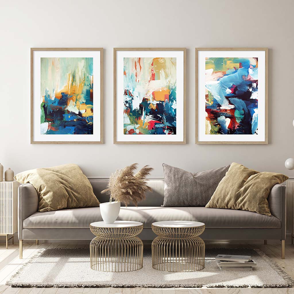 Abstract Golden Beach - Print Set Of 3 Black Frame Wall Art Print Set Of 3 - Abstract House