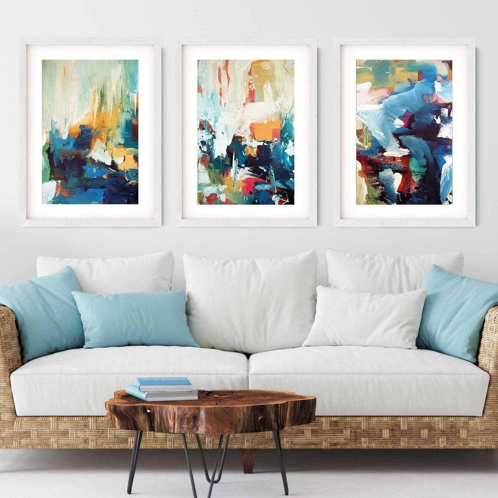 Three Girl Paintings on Canvas Set of 3 Wall Art Framed Colorful