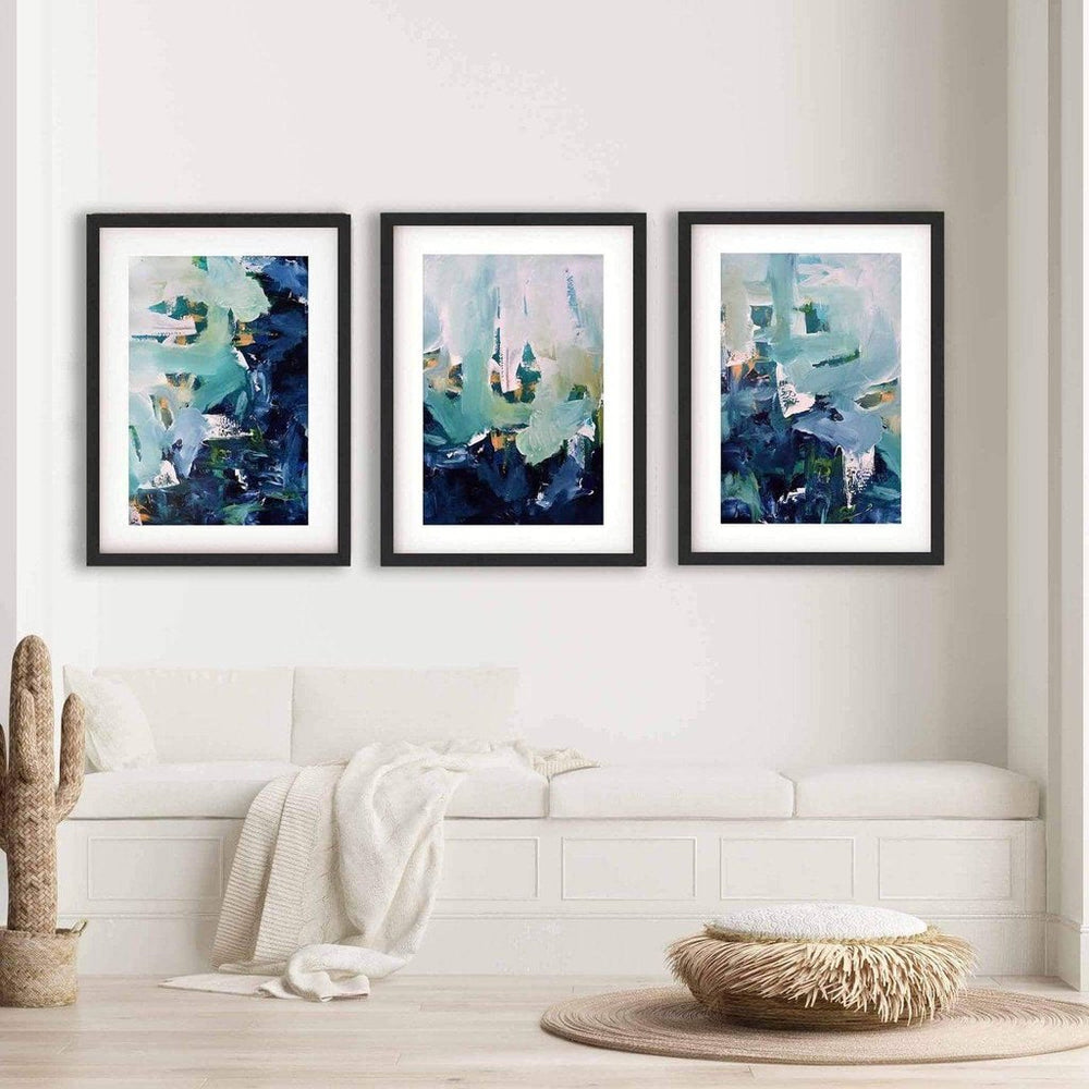 Abstract Landscape - Print Set Of 3 | Framed Blue Wall Art Set