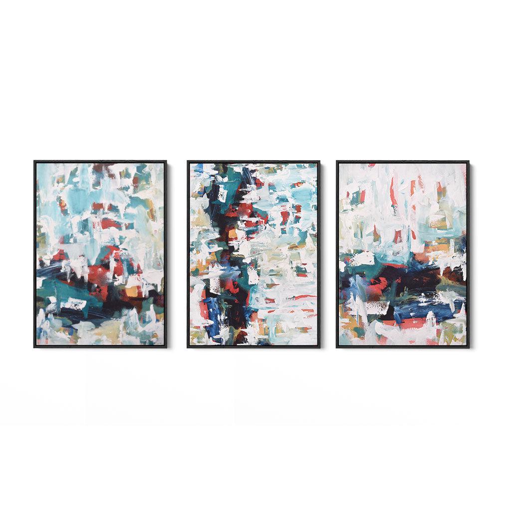 Abstract Layers On Blue Canvas Set Of 3 White Canvas Set Of 3 - Abstract House