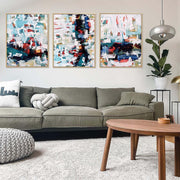 Abstract Layers On Blue Canvas Set Of 3 White Canvas Set Of 3 - Abstract House