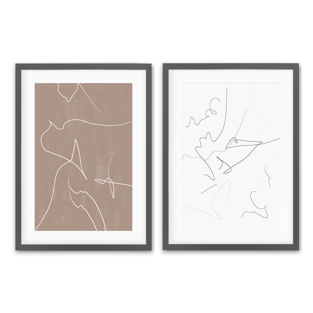 Abstract Line Drawing - Print Set Of 2 Grey Frame Wall Art Print Set Of 2 - Abstract House