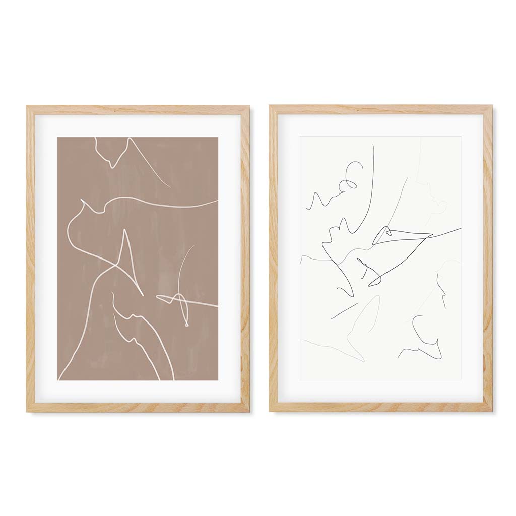 Abstract Line Drawing - Print Set Of 2 Oak Frame Wall Art Print Set Of 2 - Abstract House