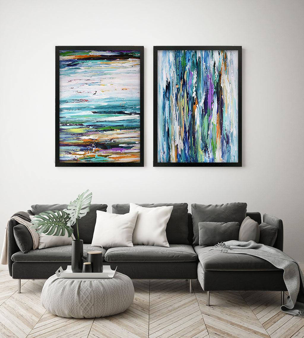Abstract Purple Rain - Print Set of 2 Black Frame Wall Art Print Set Of 2 - Abstract House