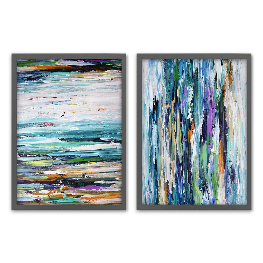 Abstract Purple Rain - Print Set of 2 Grey Frame Wall Art Print Set Of 2 - Abstract House