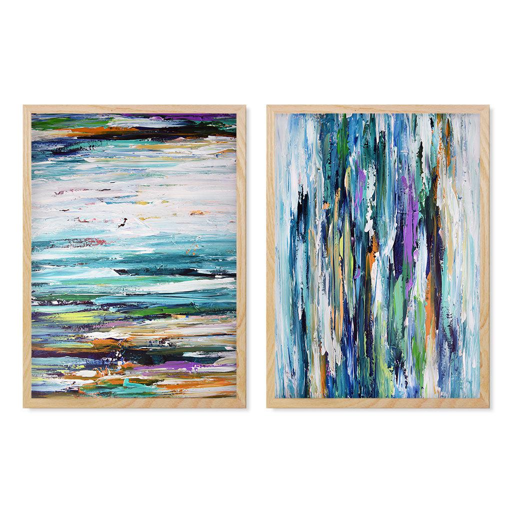 Abstract Purple Rain - Print Set of 2 Oak Frame Wall Art Print Set Of 2 - Abstract House