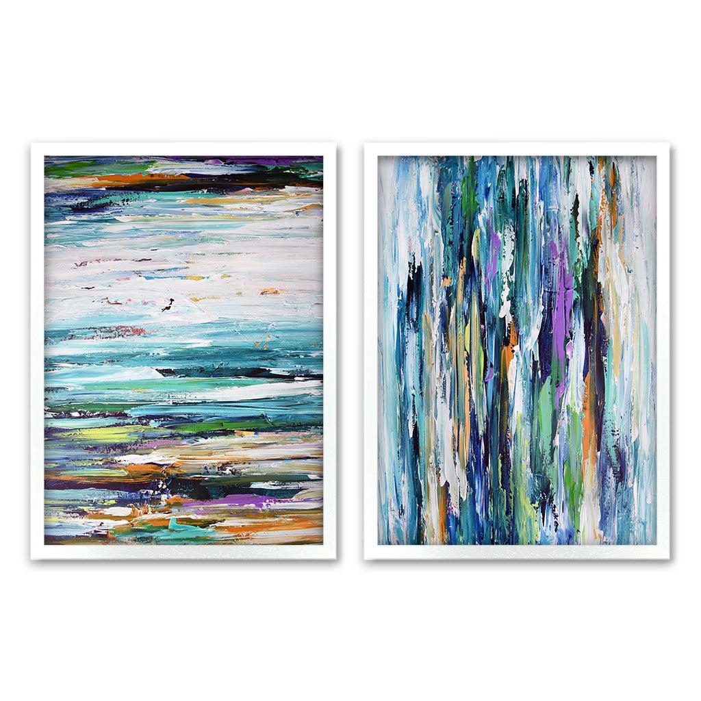 Abstract Purple Rain - Print Set of 2 White Frame Wall Art Print Set Of 2 - Abstract House