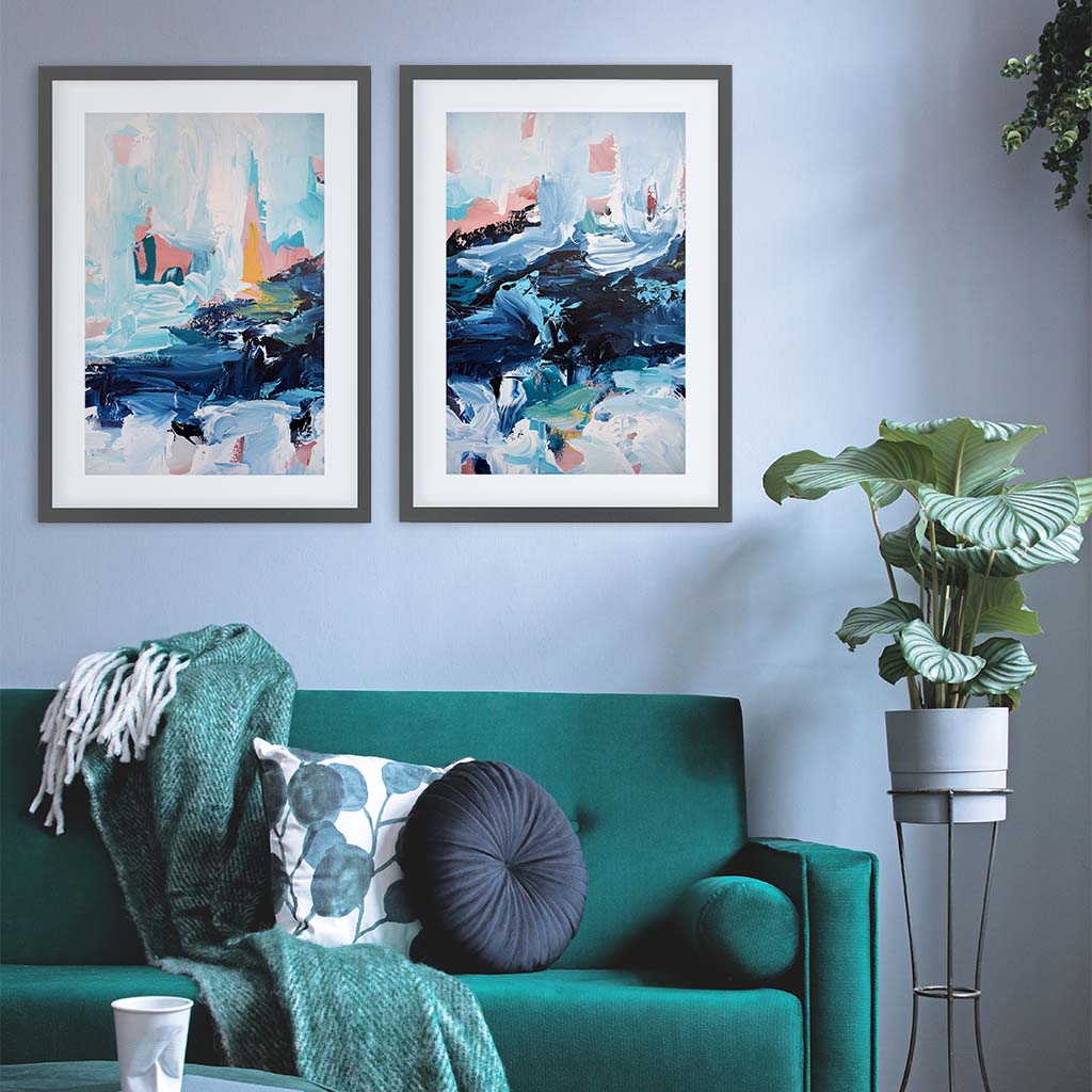 Abstract River Flow Set Of 2 Prints Black Frame Wall Art Print Set Of 2 - Abstract House