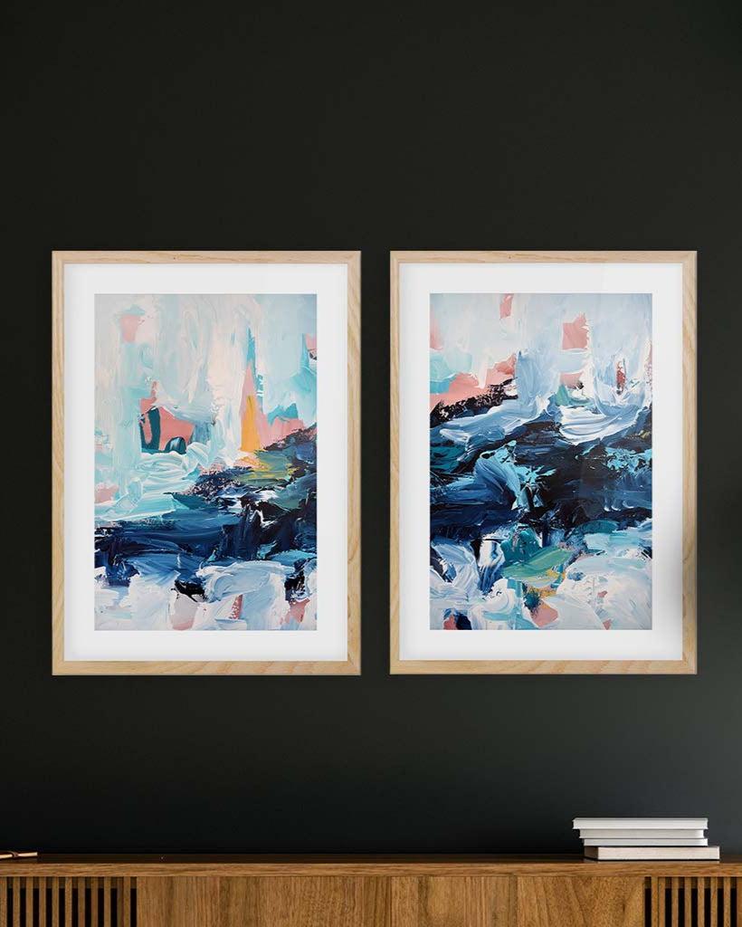 Abstract River Flow Set Of 2 Prints Black Frame Wall Art Print Set Of 2 - Abstract House