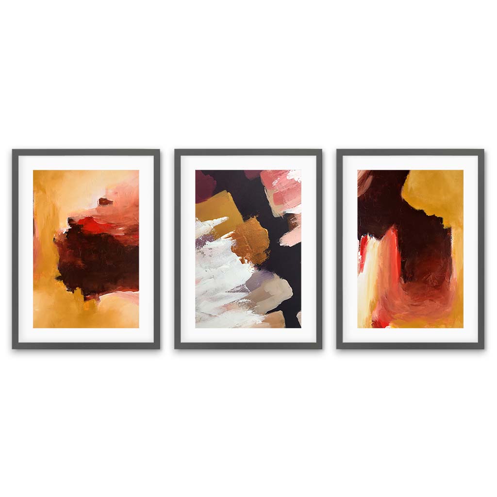 Abstract Sunburst - Print Set Of 3 Black Frame Wall Art Print Set Of 3 - Abstract House