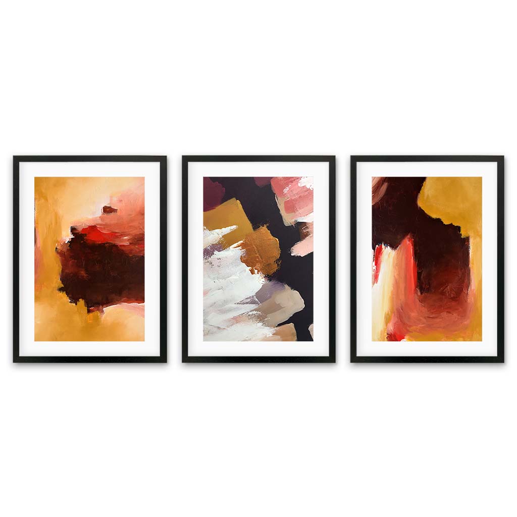 Abstract Sunburst - Print Set Of 3 Black Frame Wall Art Print Set Of 3 - Abstract House