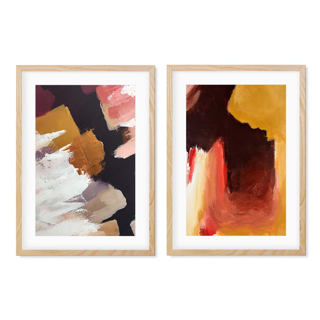 Abstract Texture Set Of 2 Prints Oak Frame Wall Art Print Set Of 2 - Abstract House