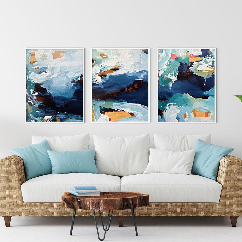Abstract Waterfall Canvas Set Of 3 White Canvas Set Of 3 - Abstract House