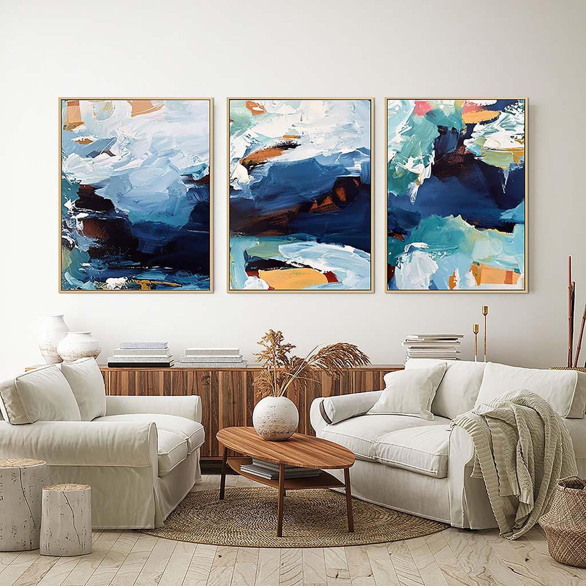 Abstract Waterfall Canvas Set Of 3 White Canvas Set Of 3 - Abstract House