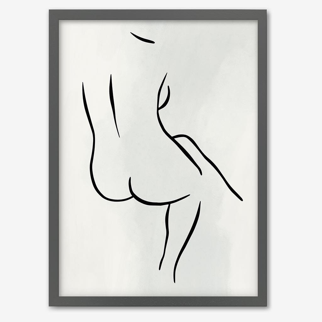 Back Nude Line Art Print Grey Frame Wall Art Print - Abstract House
