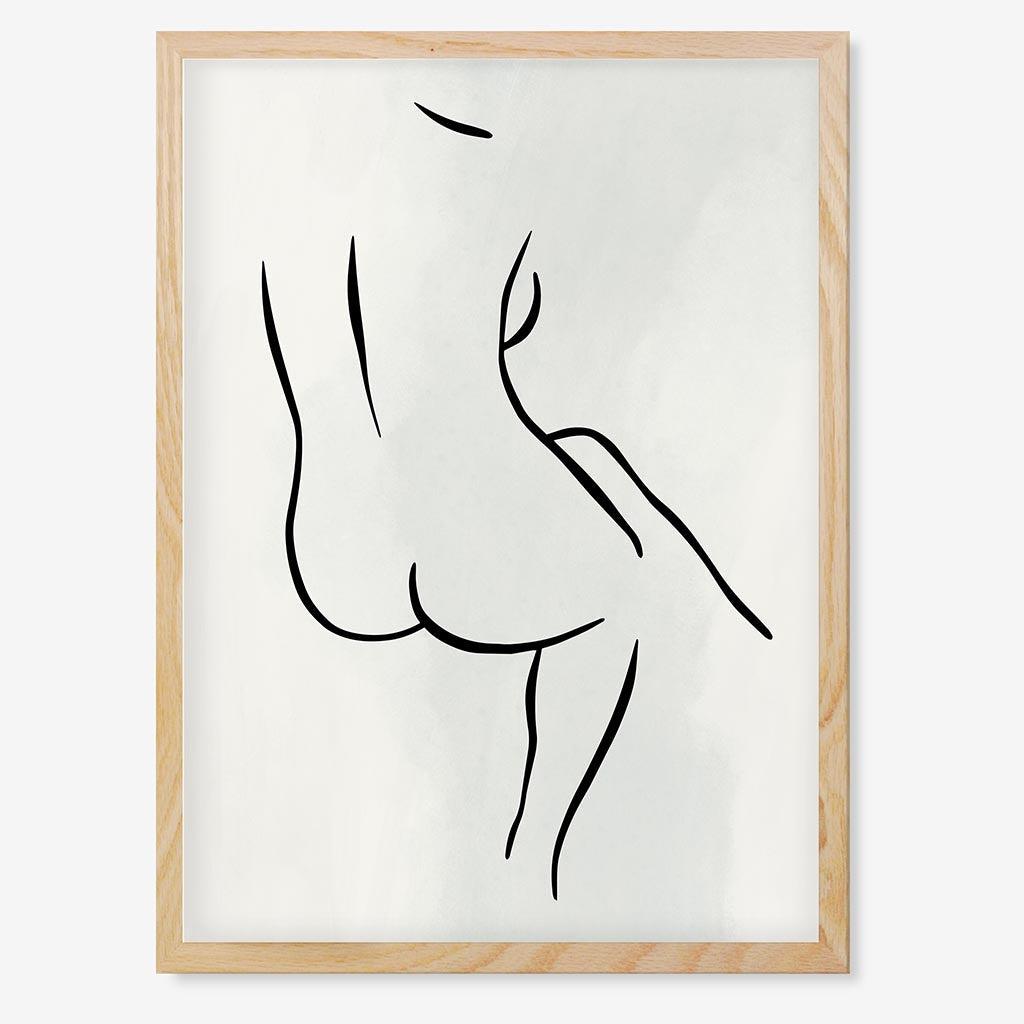 Back Nude Line Art Print Oak Frame Wall Art Print - Abstract House
