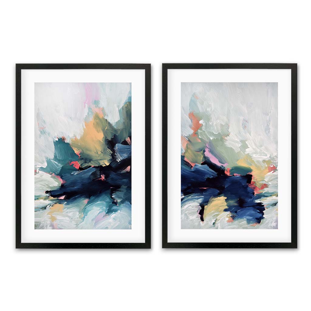 Beyond The River - Print Set Of 2 Black Frame Wall Art Print Set Of 2 - Abstract House