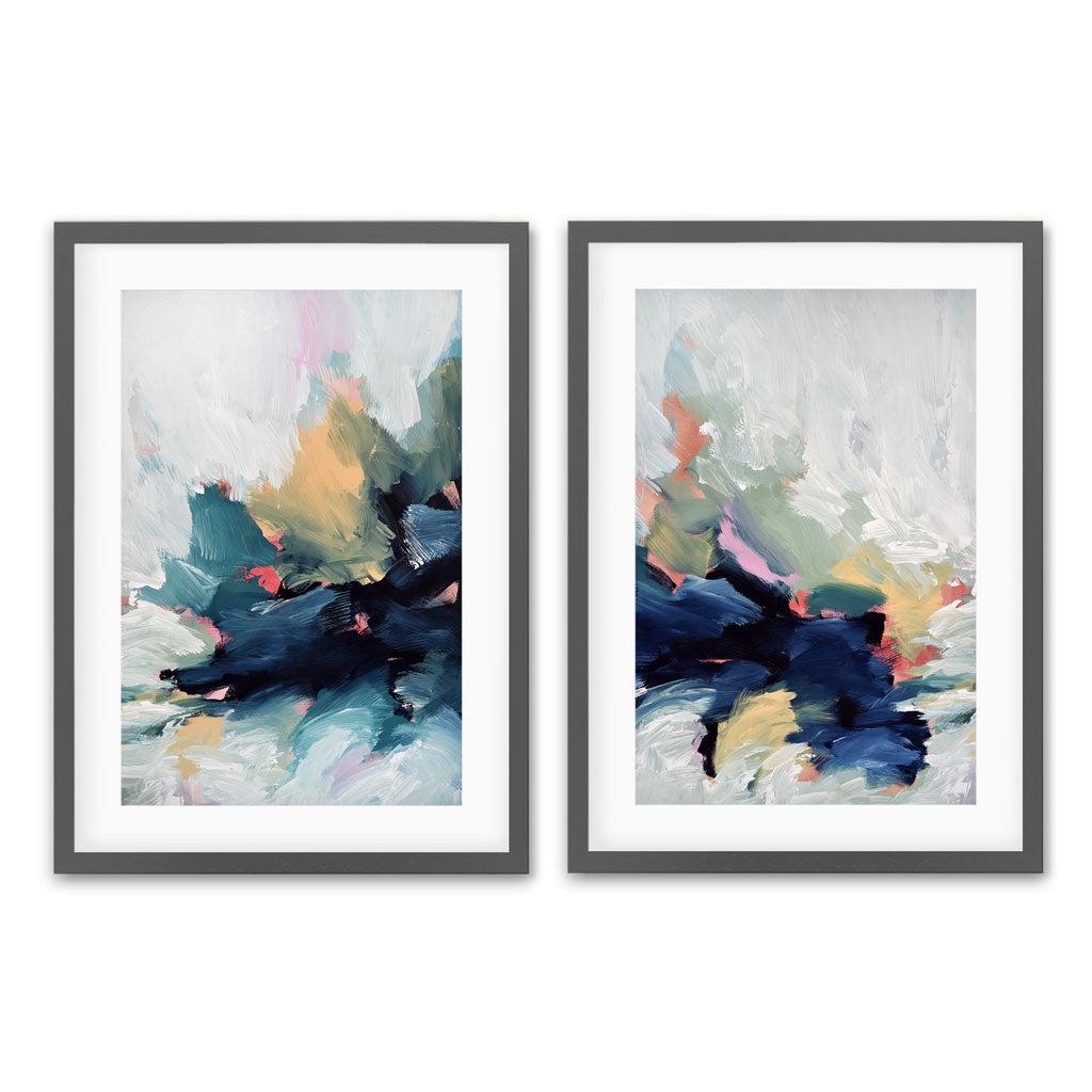 Beyond The River - Print Set Of 2 Grey Frame Wall Art Print Set Of 2 - Abstract House