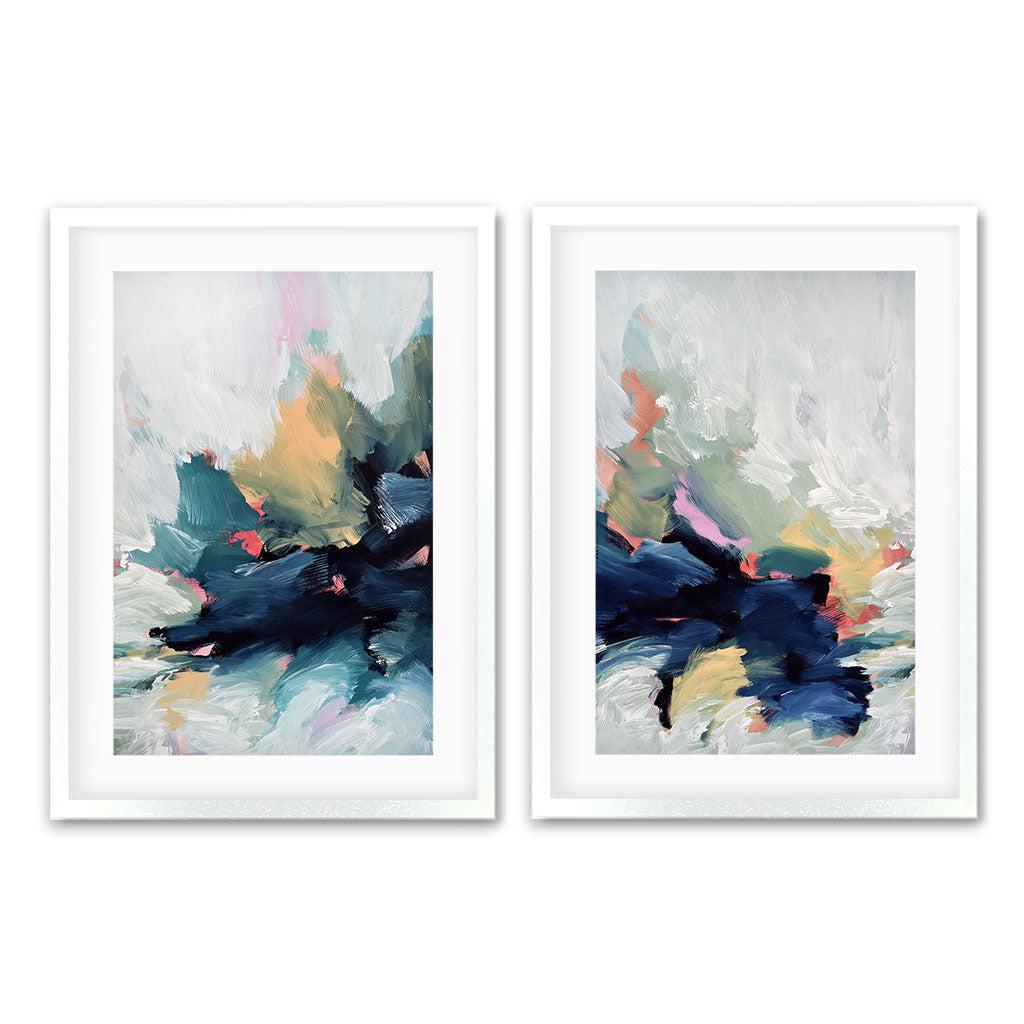 Beyond The River - Print Set Of 2 White Frame Wall Art Print Set Of 2 - Abstract House