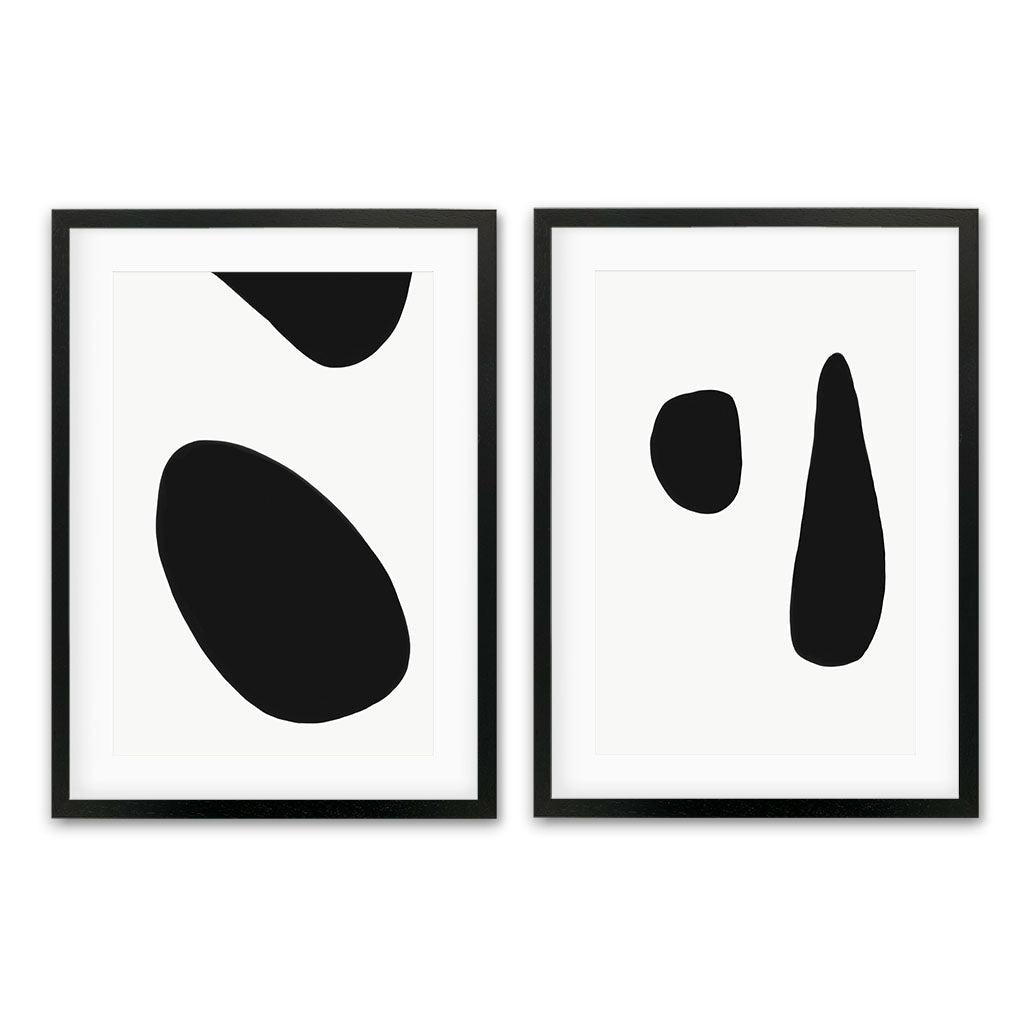 Black & White Shapes - Print Set Of 2 Black Frame Wall Art Print Set Of 2 - Abstract House