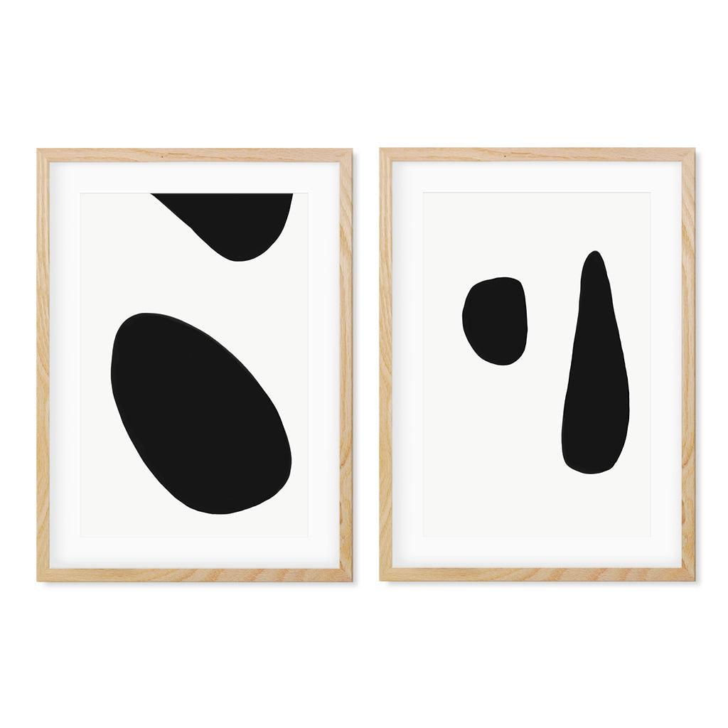 Black & White Shapes - Print Set Of 2 Oak Frame Wall Art Print Set Of 2 - Abstract House