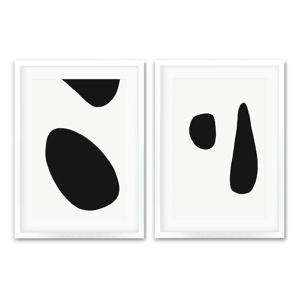 Black & White Shapes - Print Set Of 2 White Frame Wall Art Print Set Of 2 - Abstract House