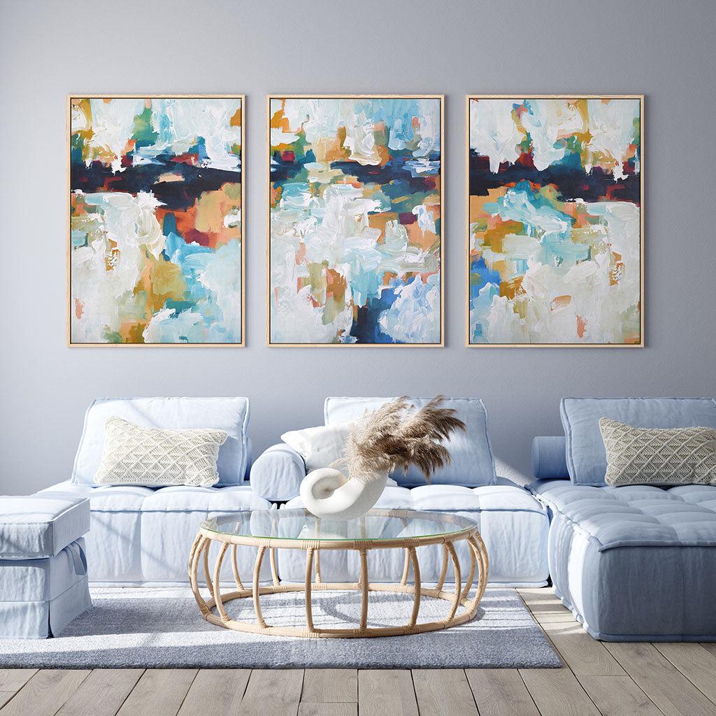Blue Estuaries Abstract Canvas Set Of 3 White Canvas Set Of 3 - Abstract House