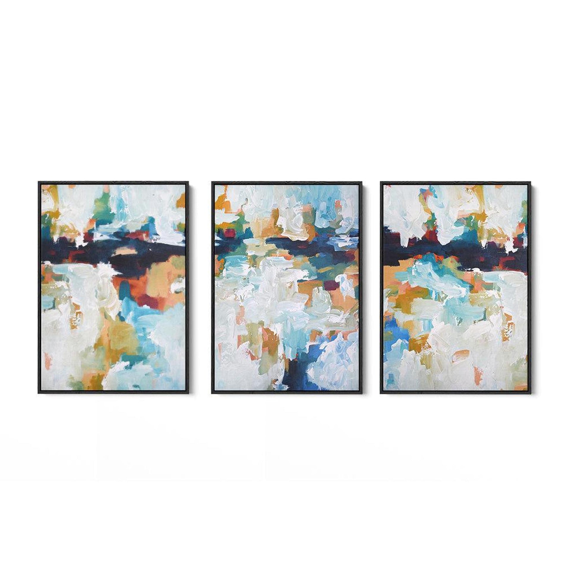 Blue Estuaries Abstract Canvas Set Of 3 Black Canvas Set Of 3 - Abstract House