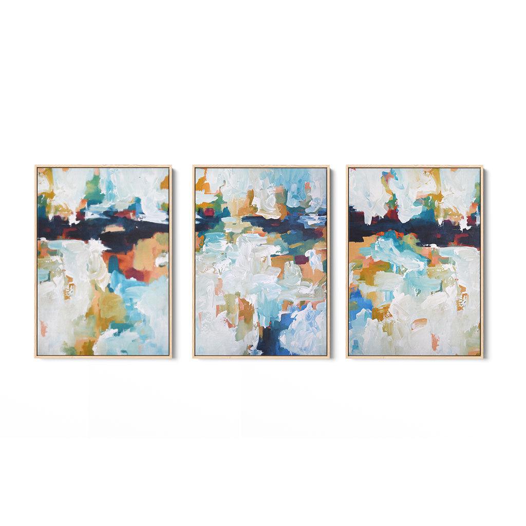 Blue Estuaries Abstract Canvas Set Of 3 Grey Canvas Set Of 3 - Abstract House