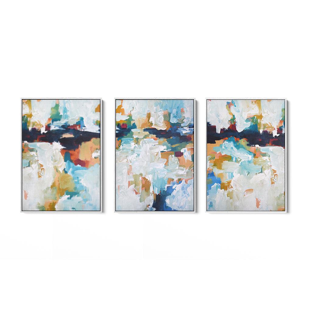 Blue Estuaries Abstract Canvas Set Of 3 White Canvas Set Of 3 - Abstract House