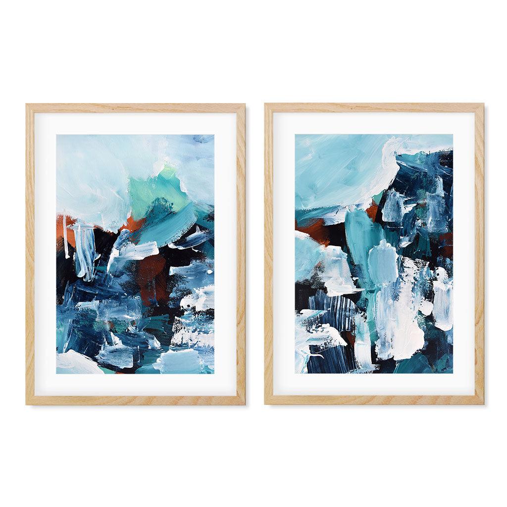 Blue Lagoon - Print Set Of 2 Oak Frame Wall Art Print Set Of 2 - Abstract House