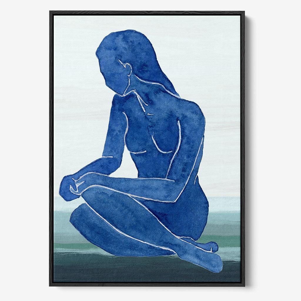 Blue Nude Figure Framed Canvas Black Canvas Prints - Abstract House