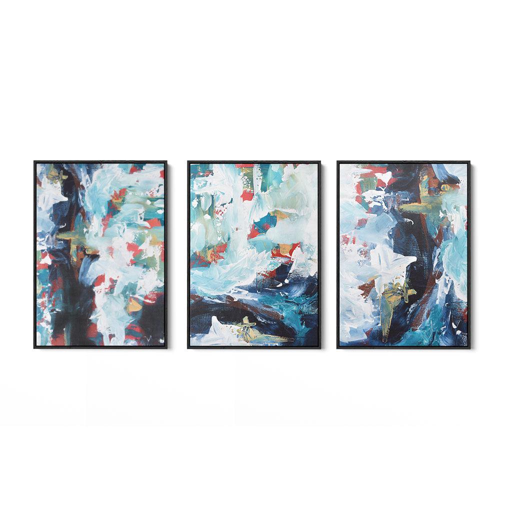 Blue River Falls Canvas Set Of 3 Black Canvas Set Of 3 - Abstract House