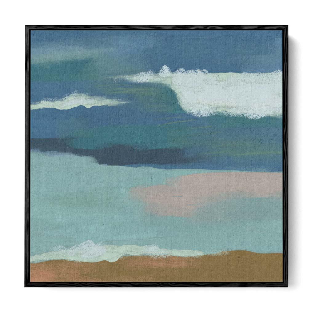Blue Skies Over The Sea Canvas Art-White Frame-Abstract House