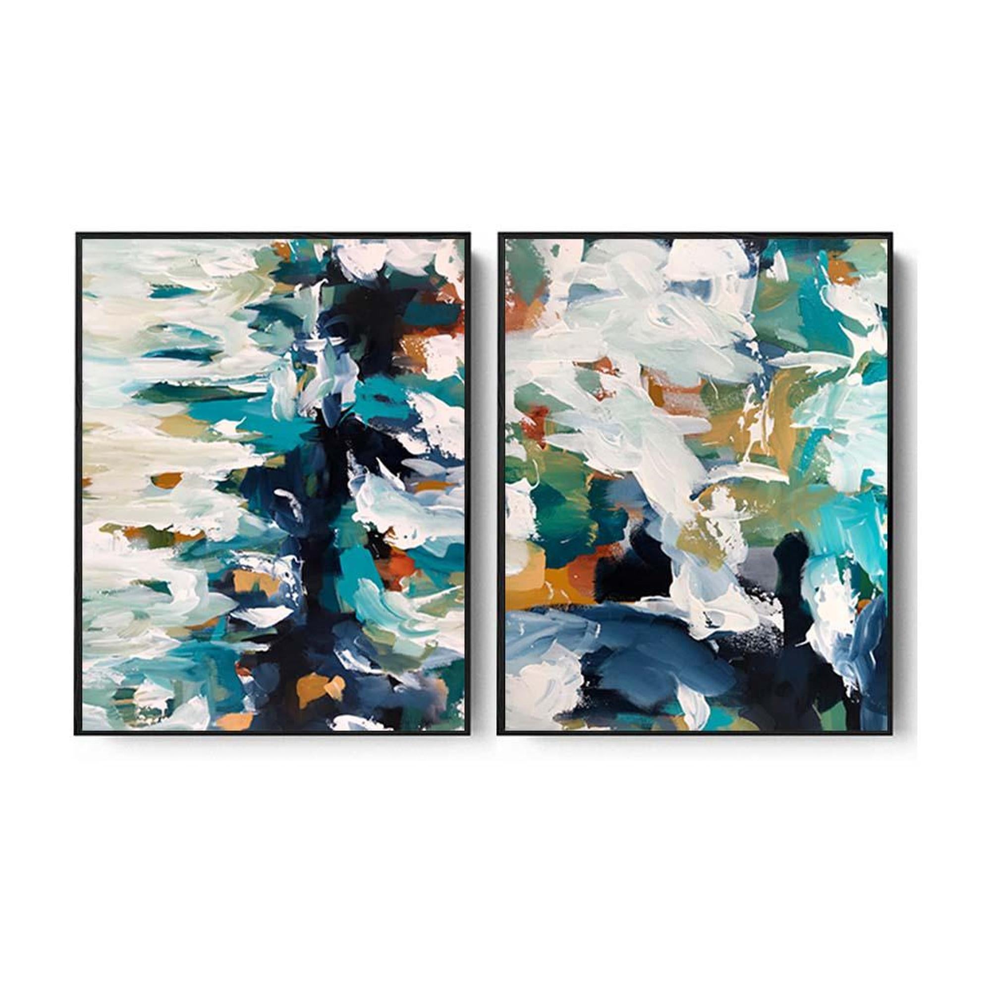 Blue Water Canvas Set Of 2 Black Canvas Set Of 2 - Abstract House
