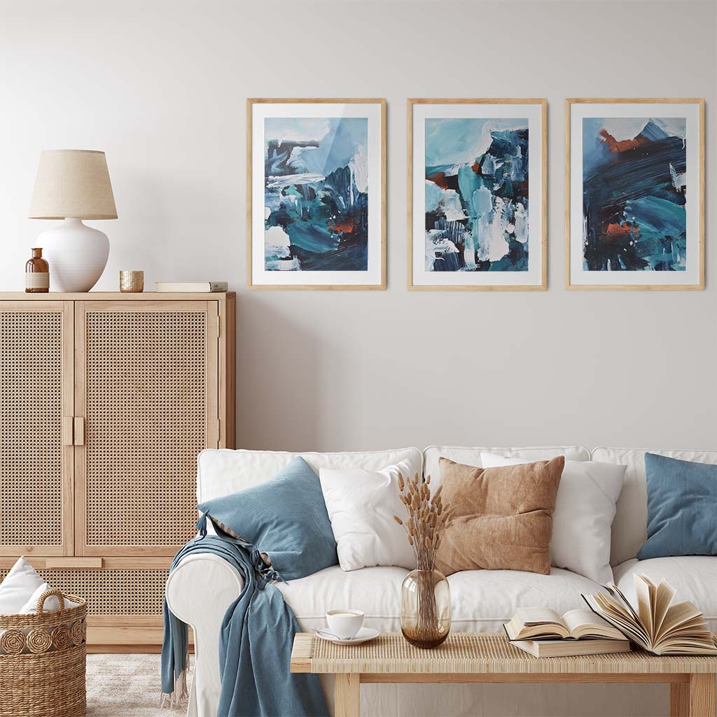 Blue Waters - Print Set Of 3 Black Frame Wall Art Print Set Of 3 - Abstract House