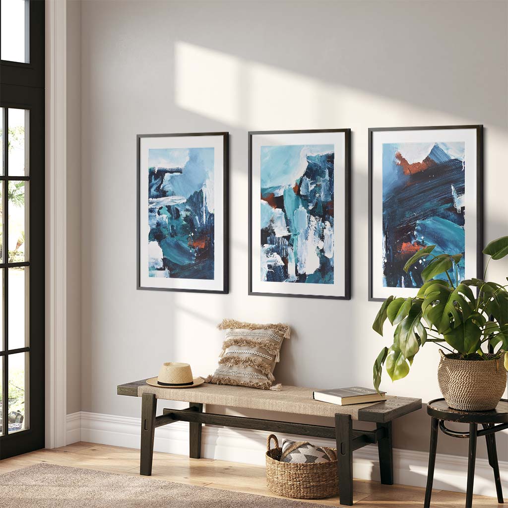 Blue Waters - Print Set Of 3 Black Frame Wall Art Print Set Of 3 - Abstract House